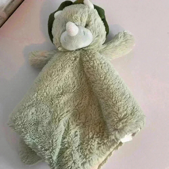 Kellytoy Luxe Green Dinosaur Triceratops Plush Lovey Security Blanket Rattle 13" - Picture 4 of 5